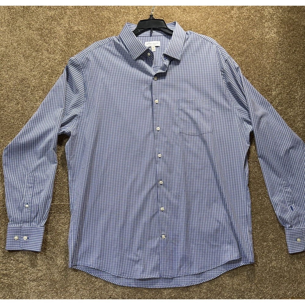 Peter Millar Shirt Mens Extra Large Blue White Checker Plaid Button Up Casual